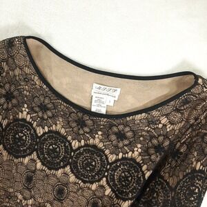 MSSP Max Studio‎ Black Lace Boho Party Event Floral Long Sleeve Beige Full Liner